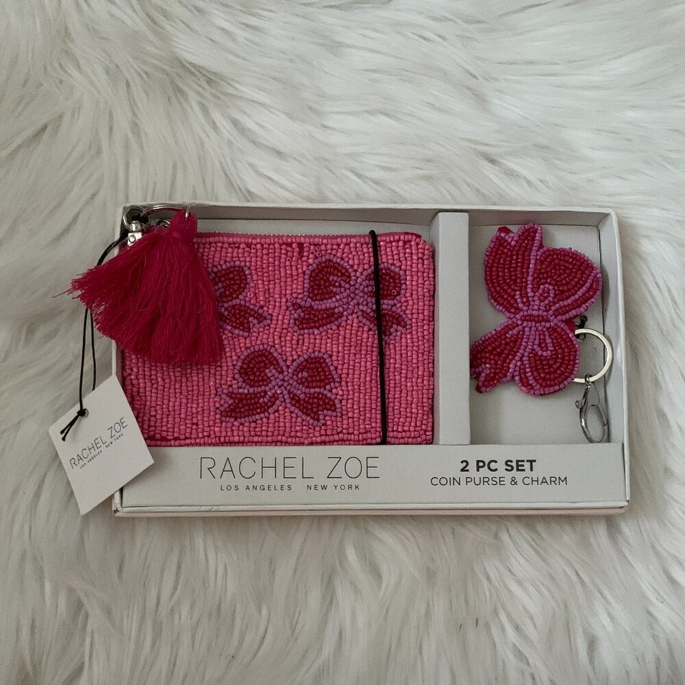 RACHEL ZOE Bow Seed Beaded Card Case & Charm Key Ring Set (2 PCS SET)